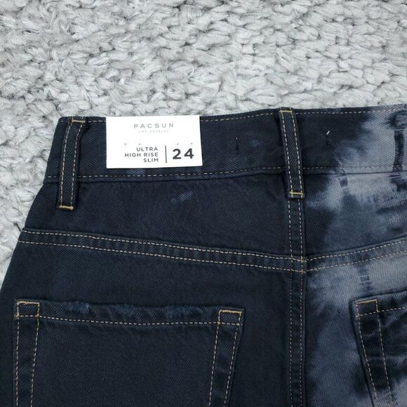 Pacsun Ultra High Rise Slim Jeans Women's Size 24 Two Tone Tie Dye Black Eco - Picture 4 of 10